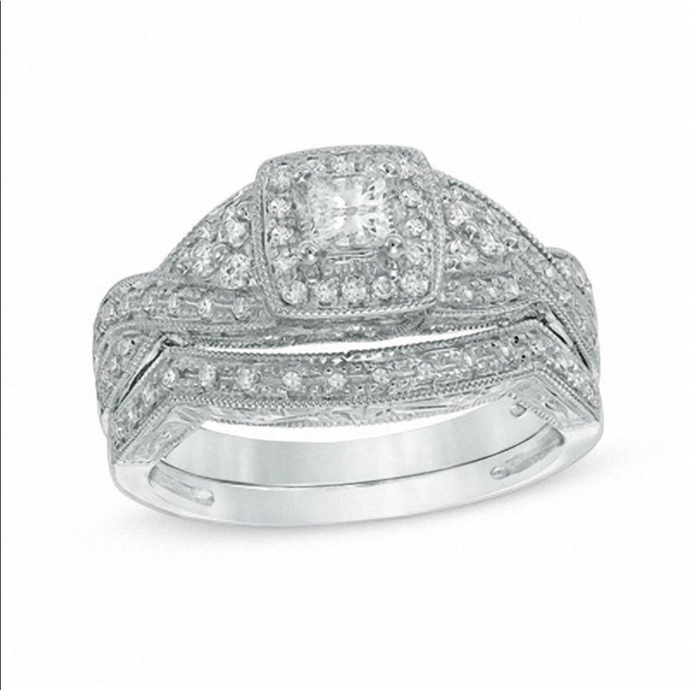 Princess-Cut Diamond Twist Bridal Set in 14K White Gold